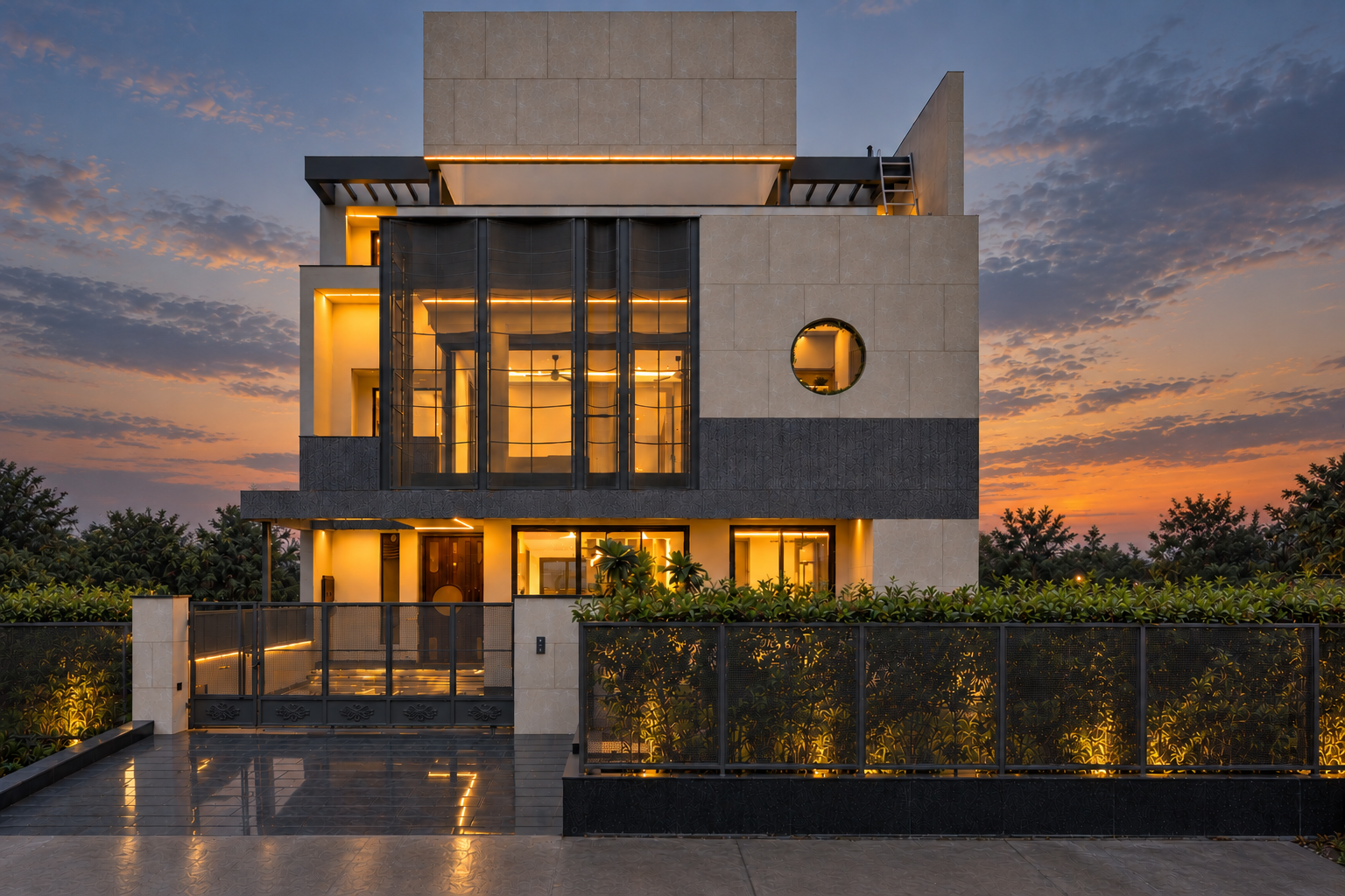 Sector 79 Kothi Illuminated Twilight Elevation